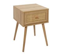 Home Deco Factory Mesita de Noche con Cajón Bali Colección Natural Madera y Ratán 39x39x55.4 cm