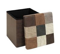 HOME DECO FACTORY, HD7665, Puf Patchwork PU M4, Bistrot Indus, Muebles, Baúl y Banco Plegable, 38x38x38 cm, Altura del Asiento 38 cm, Marrón