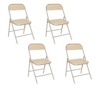 Home Deco Factory HD7753 - Silla Plegable Terra Nova - Estructura de Metal Claro - Asiento y Respaldo de Madera - Diseño Moderno y Compacto - Ideal para salón, Comedor o Oficina - Beige