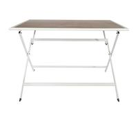 HOME DECO FACTORY - HDO0223, Mesa de Metal Blanco con Efecto Madera Modelo Barcelona M1, Mesa de Jardín, Mobiliario Exterior, 110x71x70 cm, Beige