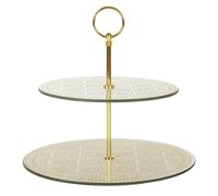 HOME DECO FACTORY - KA0119 - Bandeja de Presentación Doble 25 cm de Vidrio con Acabados Dorados y Grises, Ideal para Postres y Aperitivos, Diseño Elegante, Tamaño 25 cm, Color Oro/Gris