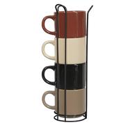 HOME DECO FACTORY - KA0500 Juego de 4 Tazas Lisas con Soporte, Cerámica, Diseño Elegante, para Café y Té, Colores Neutros, Tamaño Estándar, Beige, Marrón, Negro, Blanco