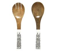 HOME DECO FACTORY - KA0573 Cubiertos para Ensalada de Madera de Mango, Diseño Elegante y Duradero, Ideal para Todas Tus Comidas, Fácil de Limpiar, Tamaño Único, Color Marrón y Negro