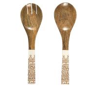 HOME DECO FACTORY - KA0574 Cubiertos para Ensalada de Madera de Mango Dune Terracotta, Diseño Natural, Accesorio Práctico para Todas Las Comidas, Tamaño 30 cm, Marrón, Blanco, Naranja