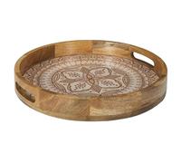 HOME DECO FACTORY - KA0577 Bandeja Redonda de Madera de Mango Dune Terracotta, Diseño Elegante, Servicio de Mesa, Decoración, D35 cm, Colores Marrón, Blanco, Naranja