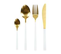 HOME DECO FACTORY - KA5989 Cubiertos Dorados y Blancos 16 Piezas en INOX, Diseño Elegante, Resistente, para Todas Las Ocasiones, Fácil de Guardar, Dorado y Blanco
