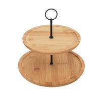 HOME DECO FACTORY - KA6257 Expositor de 2 Niveles de Bambú, Servicio de Mesa, Postres y Aperitivos, Diseño Elegante, Acabado Negro y Marrón, Tamaño 30x30 cm, Negro/Marrón