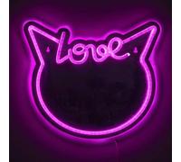 HOME DECO FACTORY - LA0080 Espejo LED Kawaii Gato Neón - Iluminación Suave - Diseñado para Decoración de Pared - Instalación Fácil - Materiales Resistentes - para Dormitorio o Salón - Rosa - 40x30 cm