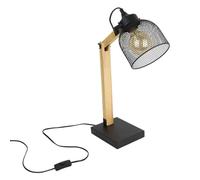 HOME DECO FACTORY - LA12069, Lámpara de Sobremesa Rejilla Metal Negro y Madera, Diseño Contemporáneo, Iluminación Versátil para Oficina, Dormitorio o Salón, Dimensiones 38x26x14 cm, Negro y Marrón
