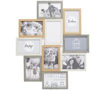 HOME DECO FACTORY - HD4213, Marco de Fotos Múltiple Pêle-Mêle 10 Vistas en Madera y Blanco, Decoración de Recuerdos, Diseño Bicolor, Dimensiones 47 x 2.8 x 56 cm, Beige Marrón
