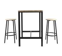 HOME DECO FACTORY Mesa Alta con 2 Taburetes Estilo Industrial Marrón | Madera y metal, mesa alta y 2 taburetes a juego, estilo industrial, salón o cocina, marrón y negro