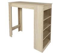 HOME DECO FACTORY Mesa Alta de Bar con Estantes y Cajones Marrón | Madera, mesa alta de bar, 4 estantes y cajones, salón o comedor, almacenaje integrado, 115x103x50 cm, marrón