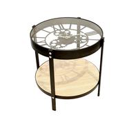 HOME DECO FACTORY - HD6446 Mesa Auxiliar Redonda con Reloj - Metal y Vidrio - Modelo Pequeño - Funciona con Pila AA - Dimensiones 40,5 x 40,5 x 39 cm - Color Negro y Transparente