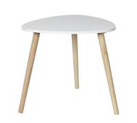 HOME DECO FACTORY Mesa Auxiliar Shelly Triangular Escandinava Blanco | Madera, mesa auxiliar Shelly, tablero triangular, patas de madera, diseño escandinavo, 48x46x48 cm, blanco y marrón