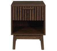 HOME DECO FACTORY - Mesita de Noche Elegante y Contemporánea con Cajón Estriado y Niche Abierta - Modelo Klaus - Ideal para Almacenamiento Práctico en tu Dormitorio - Madera Oscura - 46x13x41 cm