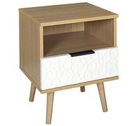 HOME DECO FACTORY Mesita de Noche Escandinava con Cajón de Madera Blanco | Madera, mesita de noche escandinava, cajón de almacenaje, dormitorio salón o comedor, compacta, 40x49x35 cm, blanco