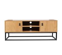 HOME DECO FACTORY - HD6626 Mueble de TV en Madera Natural y Metal - Diseño Auténtico con 2 Cajones - para Salón - Dimensiones 177 x 39 x 48 cm - Color Negro