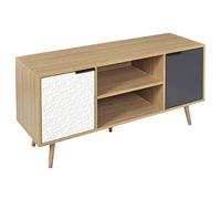 HOME DECO FACTORY Mueble TV Escandinavo con Cajón de Madera 120 cm Blanco | Madera, mueble TV escandinavo, cajón de almacenaje, diseño moderno, salón o dormitorio, 120x56x39 cm, blanco y gris