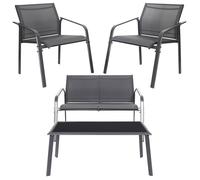 Home Deco Factory Naxos Conjunto Jardín de 4 Piezas con Mesa de Vidrio y Sillas de Hierro