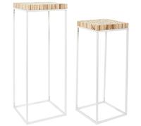 HOME DECO FACTORY Pack de 2 Mesas Nido Madera y Metal Marrón | Madera de pino y metal, pack de 2 mesas nido, diseño contemporáneo, salón o entrada, ahorra espacio, 34x34x90 cm