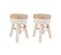 HOME DECO FACTORY Pack de 2 Taburetes Trenzados Modernos Madera Arena | Madera de pino y junco, pack de 2 taburetes trenzados, diseño moderno, asiento cómodo, cocina, 29x29x43 cm, madera arena