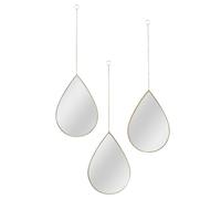 HOME DECO FACTORY Pack de 3 Espejos Gota Colgantes Elegantes Dorado | Plástico, pack de 3 espejos decorativos en forma de gota, colgantes, marco dorado, salón o baño, elegantes, 27 cm