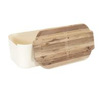 HOME DECO FACTORY Panera Moderna Tapa de Acacia Blanco y Marrón | Plástico y acacia, panera, tapa de madera, diseño elegante, conservación, cocina, blanco y marrón