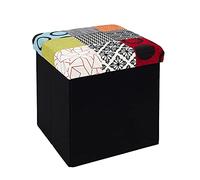 HOME DECO FACTORY Puf Baúl Plegable Asiento y Almacenaje 38 cm Multicolor | Madera, puf baúl plegable, asiento probado a 110 kg, almacenaje práctico, cubo 38x38x38 cm, salón dormitorio, multicolor