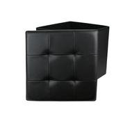 HOME DECO FACTORY Puf Baúl Plegable de Polipiel 38 cm Negro | Polipiel, puf baúl plegable, cuadrado, asiento acolchado, diseño elegante, salón o dormitorio, 38x38x38 cm, negro