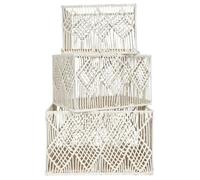 HOME DECO FACTORY, RG0022, X3 Cesta Rectangular Boho Nesting - Práctica y Elegante Caja Decorativa para el hogar - Ideal para Juguetes, Ropa, Accesorios - Tamaño: Grande, Beige