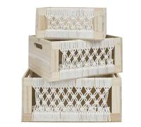 HOME DECO FACTORY - RG0023 - Cajas de Madera Gigogne Boho x3, Almacenamiento Decorativo Apilable de Madera Duradera, Ideal para Juguetes y Accesorios, Estética Bohemia, Beige, Tamaño: 3 Piezas