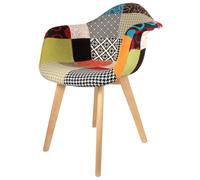 Home Deco Factory Silla Butaca Tela Patchwork, Madera de Haya, Poliéster, 62x59.5x85 cm