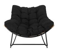 HOME DECO FACTORY - Sillón de Jardín Mecedora, Tulum, de Hierro, Sillón Huevo Mecedora para Jardín, Asiento Acolchado, Efecto Ratán Resistente a UV, Negro