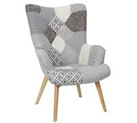HOME DECO FACTORY Sillón Helsinki Patchwork de Madera de Hevea Gris | Madera de hevea, sillón Helsinki, motivo patchwork, asiento cómodo, salón, patas de madera, altura asiento 40 cm, gris