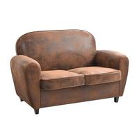 HOME DECO FACTORY Sofá Club Vintage de Madera Cómodo y Elegante Marrón | Madera y poliéster, sofá club vintage, asiento cómodo, diseño elegante, salón o dormitorio, 139x87x79 cm, marrón