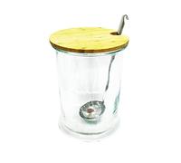 HOME DECO FACTORY Tarro de Bebidas 5 L con Cucharón Madera Cristal | Madera inox y cristal, tarro de bebidas, 5 litros, con cucharón, recepciones y fiestas, grifo, 19x19x26 cm, transparente