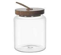 HOME DECO FACTORY Tarro de Cristal Tapa de Acacia 10 cm Transparente | Cristal de borosilicato y acacia, tarro de conservación, tapa de madera, diseño moderno, cocina, 10 cm, transparente