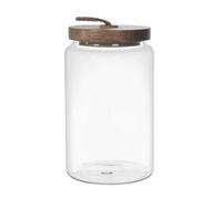 HOME DECO FACTORY Tarro de Cristal Tapa de Acacia 17 cm Transparente | Cristal de borosilicato y acacia, tarro de conservación, tapa de madera, cocina, hermético, 17 cm, transparente