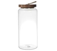 HOME DECO FACTORY Tarro de Cristal Tapa de Acacia 23 cm Transparente | Cristal de borosilicato y acacia, tarro de conservación, tapa de madera, cocina, 23 cm, transparente y marrón