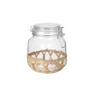 HOME DECO FACTORY Tarro de Cristal y Cannage 1 L Almacenaje Transparente | Cristal y cannage, tarro de conservación, 1 litro, cierre mecánico, almacenaje elegante, cocina, transparente