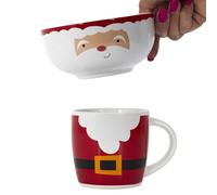 HOME DECO FACTORY Taza y Bol de Navidad de Cerámica Festivo 300 ml Rojo