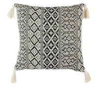 HOME DECO FACTORY - TX8516, Cojín Étnico con Pompones Beige 40x40cm - Decoración Textil de Interior en Algodón, Motivos Geométricos, Funda Desmontable con Cremallera, Estilo Único para tu Hogar