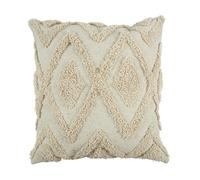 HOME DECO FACTORY - TX9135, Cojín Étnico con Rombos en Relieve 40 x 40 cm - Algodón Beige, Diseñado para Decoración Interior, Confort y Estilo, Ideal para Sofá o Cama