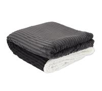 HOME DECO FACTORY - TX9160 - Manta de Franela Acanalada con Forro Sherpa - 180 x 220 cm - Diseñada para Sofá o Cama - Cómoda y Suave - Color Gris