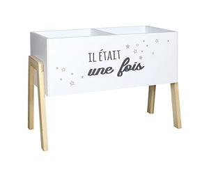 HOME DECO KIDS - HD6915 Baúl para Libros Infantil - Almacenamiento de Cuentos y Poemas - Decoración Habitación Niños y Niñas - Madera Natural Blanco/Madera/Gris 60 x 30 x 45 cm