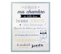 HOME DECO KIDS Les Regles De La Habitación Infantil Decoración Dormitorio Objeto Decorativo, Madera de Densidad Media, Transparente-Ciel-Oro-Gris Oscuro-Negro, 40.00 x 1.60 x 60.00