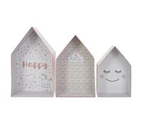 HOME DECO KIDS - RG9209, Cajas Nido de Papel para Habitación Infantil, Almacenamiento Lúdico y Decorativo, Set de 3, Dimensiones 32 x 20 x 12 cm, Rosa-Blanco-Pastel