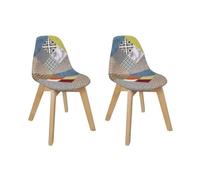 HOME DECO KIDS Silla Patchwork Niño, Madera de Haya Polipropileno, Multicolor, 39x57,8x31 cm-Hauteur d'Assise : 34 cm, 2 Unidades