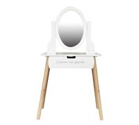 HOME DECO KIDS Tocador Infantil con Espejo Dormitorio Niña Madera Blanco | Madera MDF y pino, tocador infantil, espejo de maquillaje, mobiliario de dormitorio, 55x30x109 cm, blanco madera