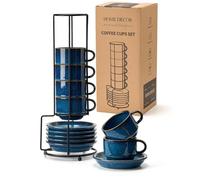 HOME DECOR Juego de 6 tazas de café expreso de cerámica, esmalte reactivo, azul, 1399-08T4GD